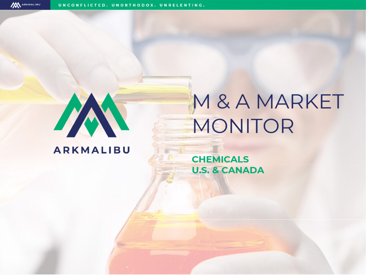Market Monitor Cover for Chemicals. Faded Image of a person pouring chemicals into a container in the background