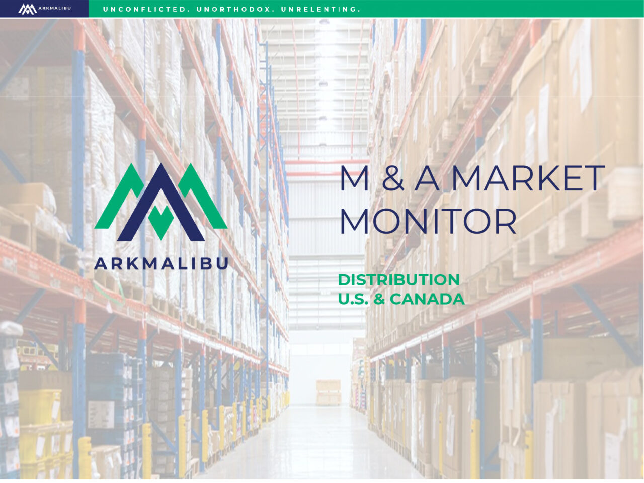 Market Monitor Cover for Distribution. Faded Image of an aisle in a warehouse in the background