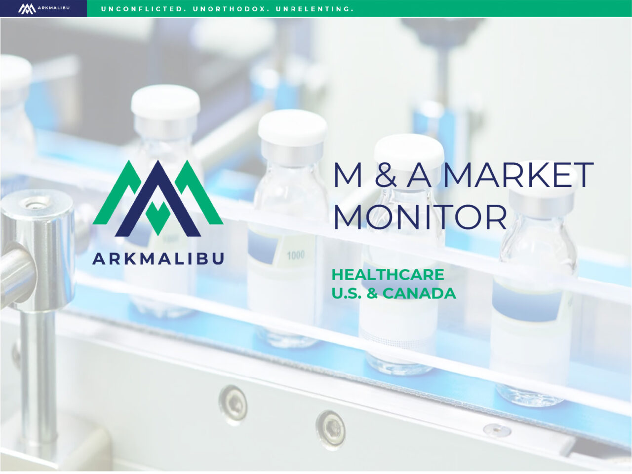 Market Monitor Cover for Healthcare. Faded Image of medication on a stand in the background