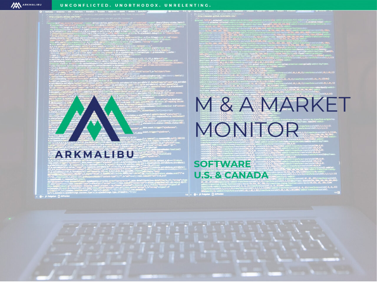 Market Monitor Cover for Software. Faded Image of a computer screen with code on it in the background